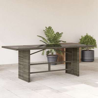 Garden Table with Glass Top Grey Poly Rattan
