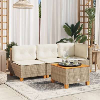 Garden Sofa with Cushions 3-Seater Couch Settee Patio Beige Poly Rattan