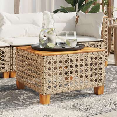 Solid Wood Acacia Garden Table Beige Poly Rattan Outdoor Dining Table