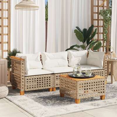 Garden Sofa with Cushions 3-Seater Couch Settee Patio Beige Poly Rattan