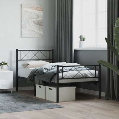 Black-Metal Bed Frame with Headboard and Footboard King Single