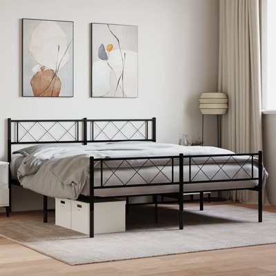 Metal Bed Frame with Headboard and Footboard Black Queen Size