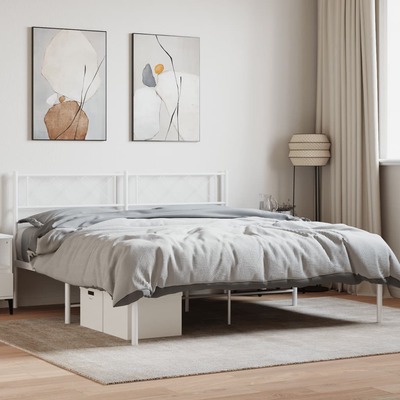 Elegant Metal Bed Frame with Headboard - White Queen Size