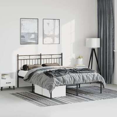 Black Metal Bed Frame with Headboard Double Size