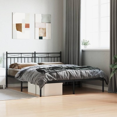 Metal Bed Frame with Durable Headboard Black Queen Size
