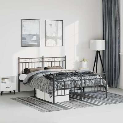 Metal Bed Frame with Headboard & Footboard- Black Double Size