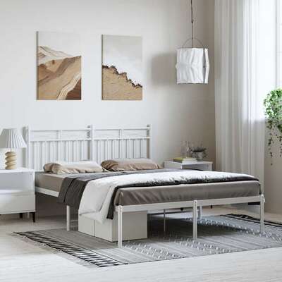 Metal Bed Frame with Headboard -White Double Size