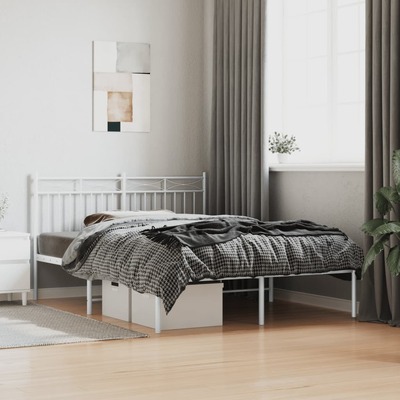 Metal Bed Frame with Headboard -White