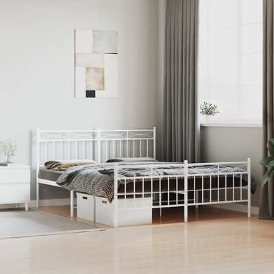 Metal Bed Frame with Headboard White Queen Size