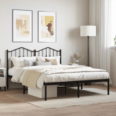 Metal Bed Frame with Headboard Black Queen Size