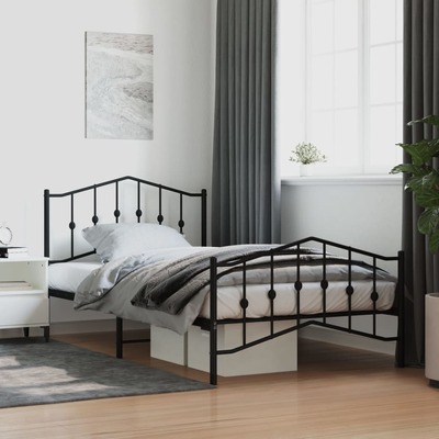 Metal Bed Frame with Headboard & Footboard Black  King Single