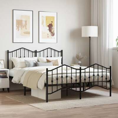 Metal Bed Frame with Headboard, Footboard Black Queen