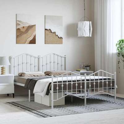 Metal Bed Frame with Headboard, Footboard White Queen 