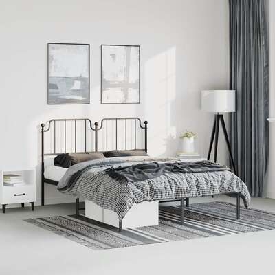 Black Metal Bed Frame with Headboard  Queen Size