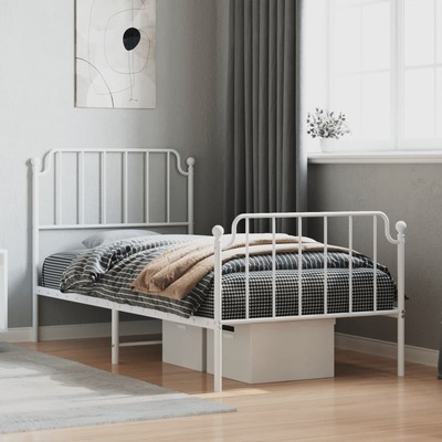 Metal Bed Frame with Headboard and Footboard White Single Size