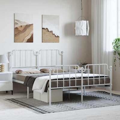 Metal Bed Frame with Headboard and Footboard Queen Size