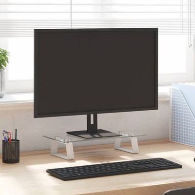 White Tempered Glass and Metal Monitor Stand