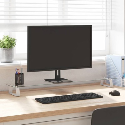 Modern White Tempered Glass and Metal Monitor Stand