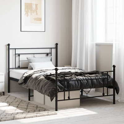 Metal Bed Frame with Headboard and Footboard - Black King Single Size