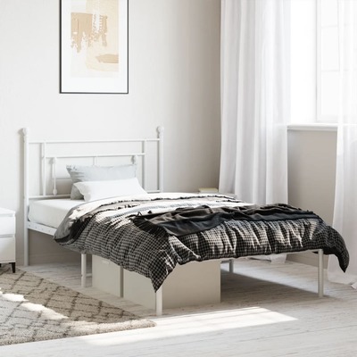 Metal Bed Frame with Headboard-White King Single
