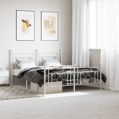 Metal Bed Frame with Headboard and Footboard-White Queen Size