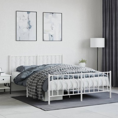 Metal Bed Frame with Headboard and Footboard White Queen Size