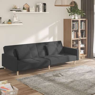 2-Seater Sofa Bed with Two Pillows Dark Grey