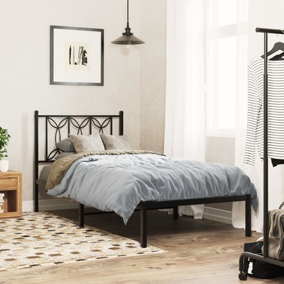 Metal Bed Frame with Headboard - Black Single Size