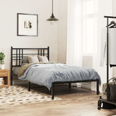 Elegance Metal Bed Frame with Headboard Black King Single Size