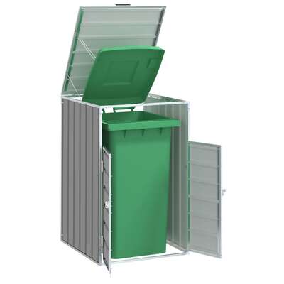 Wheelie Bin Storage for Single Bin Rubbish Trash Can Shed Grey Steel
