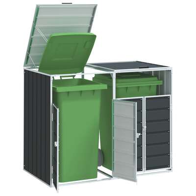 Wheelie Bin Storage for Double Bins Trash Can Shed Anthracite Steel