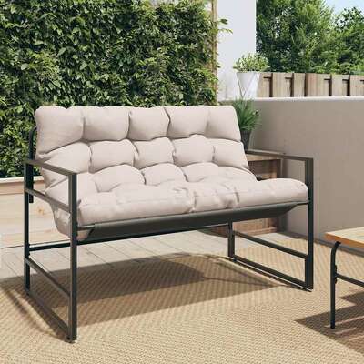 Elegant Taupe Garden Bench with Cushion - 113 cm Steel for Stylish Outdoor Seating