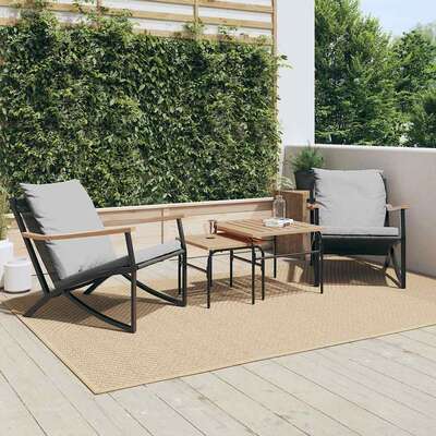 Stylish Garden Chairs: 2-Piece Set in Black Steel with Cushions