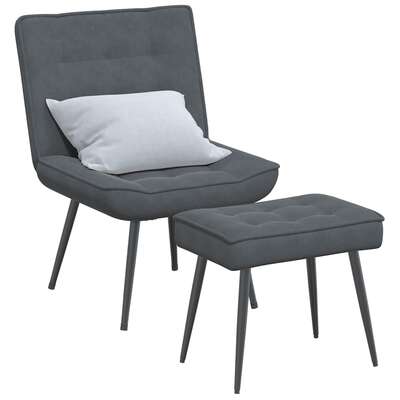 Relaxing Chair with a Stool Dark Grey Velvet armchair with stool