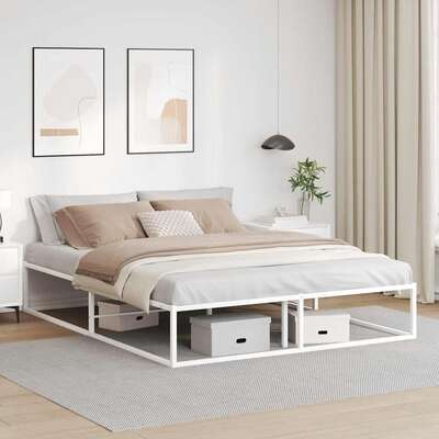 Bed Frame without Mattress White Queen Metal - Stylish