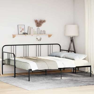 Daybed with Trundle without Mattress Black Single Metal - Durable