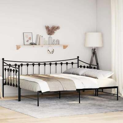 Daybed with Trundle without Mattress Black Single Metal - Stylish