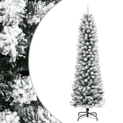 Elegance Artificial Slim Christmas Tree with Flocked Snow Xmas Tree PVC and PE