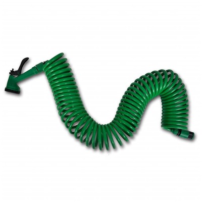 Flexible Coiled Garden Water Hose Spiral Pipe & Spray Nozzle 