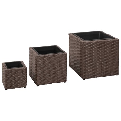 Garden Square Planter Set 3 Pieces Rattan Brown