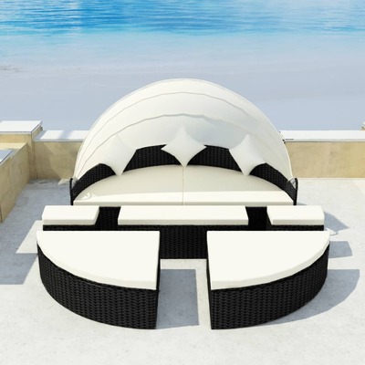 Garden Bed with Canopy Black  Poly Rattan
