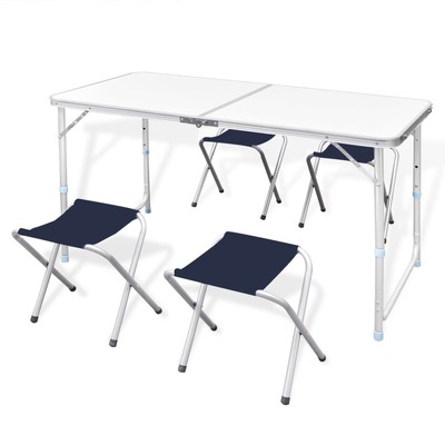 Foldable Camping Table Set with 4 Stools Height Adjustable 