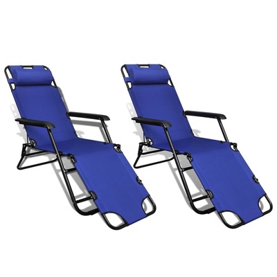 Folding Sun Lounger 2 pcs with Footrests Steel Blue