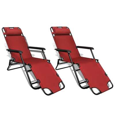 Folding Sun Lounger 2 pcs with Footrests Steel Red