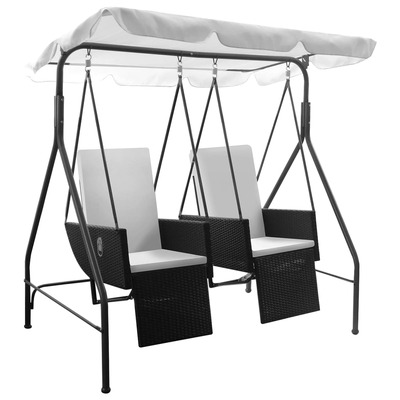 41389 Outdoor 2-Seater Swing Chair with Canopy Poly Rattan Black