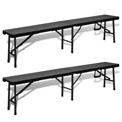 Folding Garden Benches 2 pcs 180 cm HDPE Black