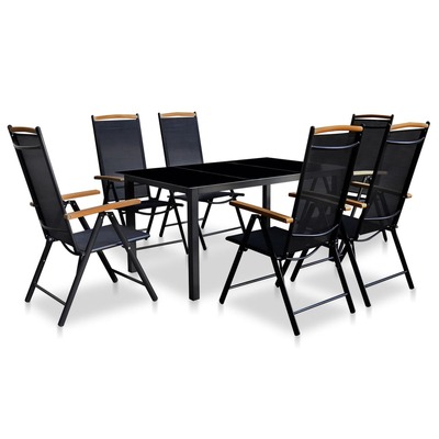 7 Piece Outdoor Dining Set with Folding Chairs Aluminium Black