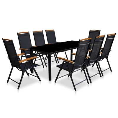 9 Piece Outdoor Dining Set with Folding Chairs Aluminium Black