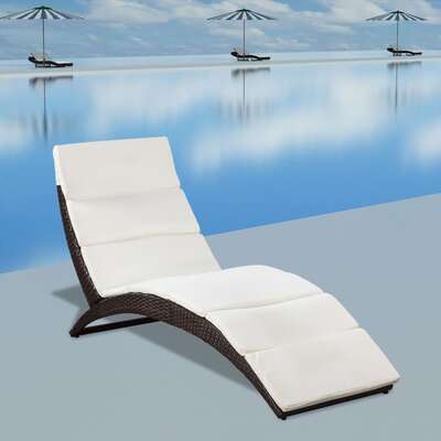 Folding Sun Lounger with Cushion Poly Rattan Brown