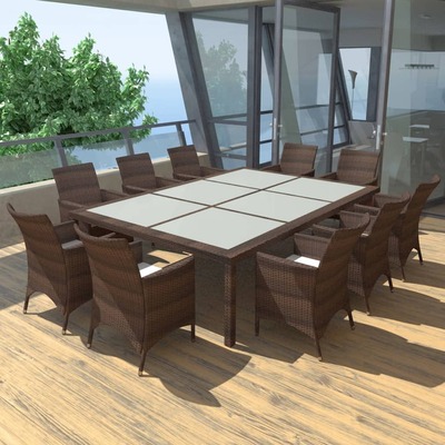 11 Piece Outdoor Dining Set with Cushions Poly Rattan Brown